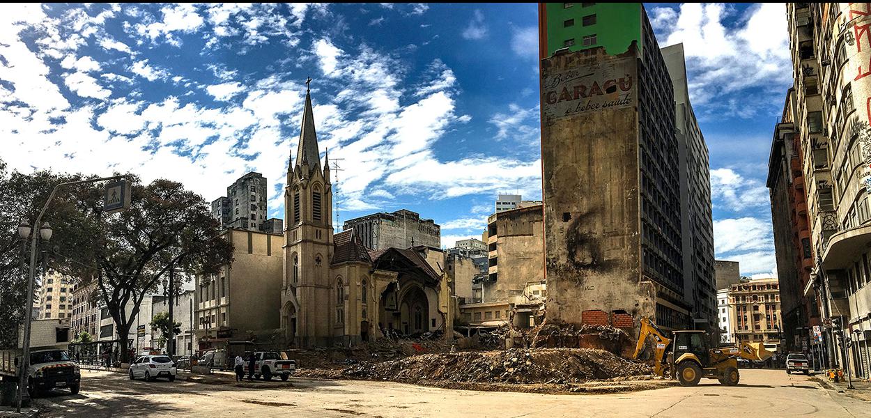 SÃ£o Paulo 16/05/2018 Restos dos escombros do predio que desabou apÃ³s incendio no Largo do Paissandu. Foto Paulo Pinto/FotosPUblicas