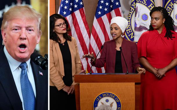 Presidente dos EUA, Donald Trump e deputadas Rashida Tlaib, Ilhan Omar, Ayanna Pressley e Alexandria Ocasio-Cortez
