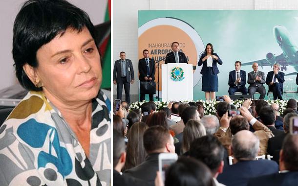 Cineasta Paloma Rocha, filha de Glauber Rocha, e Jair Bolsonaro inaugurando aeroporto em Vitória da Conquista, na Bahia.