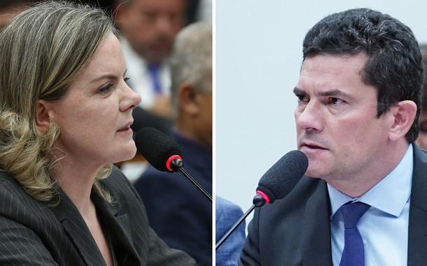 Presidente nacional do PT, Gleisi Hoffmann, e Sérgio Moro