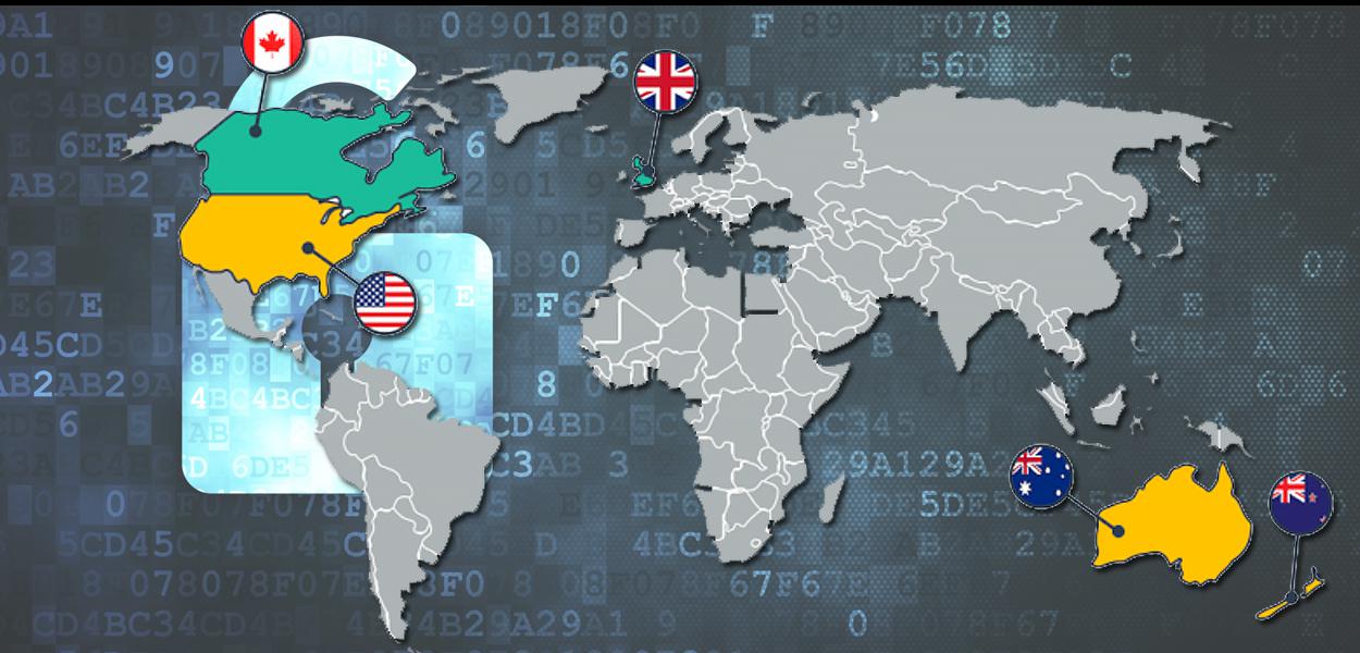 Os chamados 'Five Eyes', formado por Estados Unidos, Reino Unido, Canadá, Austrália e Nova Zelândia.