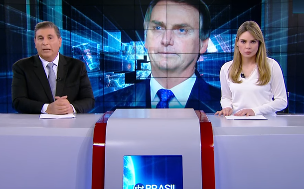 Carlos Nascimento e Rachel Sheherazade na bancada do SBT Brasil. do