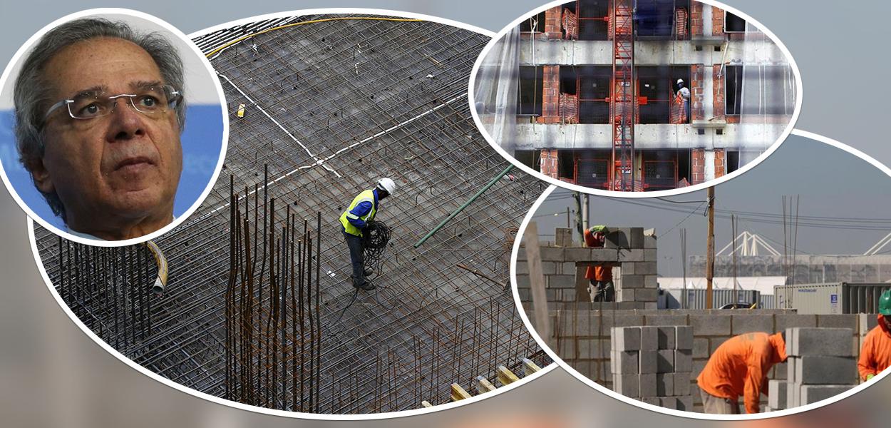 Homens trabalham na construção de casas no Rio de Janeiro