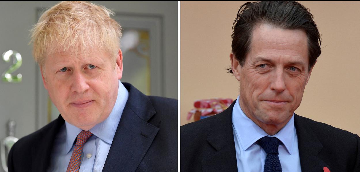 Ator Hugh Grant e premiê britânico Boris Johnson.