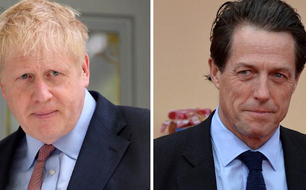 Ator Hugh Grant e premiê britânico Boris Johnson.