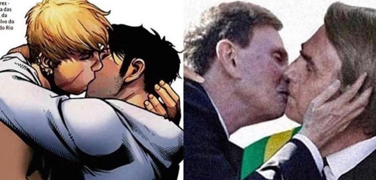 Em montagem, Marcelo Crivella beija Jair Bolsonaro