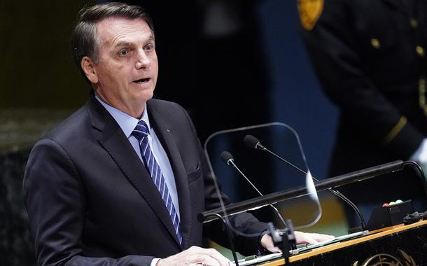 O presidente Jair Bolsonaro durante discurso na 74ª Assembleia Geral das Nações Unidas (ONU)