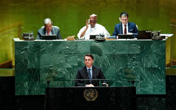 (Nova York - EUA, 24/09/2018) Presidente da República, Jair Bolsonaro, discursa durante a abertura do Debate Geral da 74ª Sessão da Assembleia Geral das Nações Unidas (AGNU). \rFoto: Alan Santos/PR