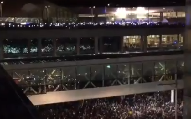 Protesto pró-Catalunha no aeroporto de El Prat, em Barcelona.