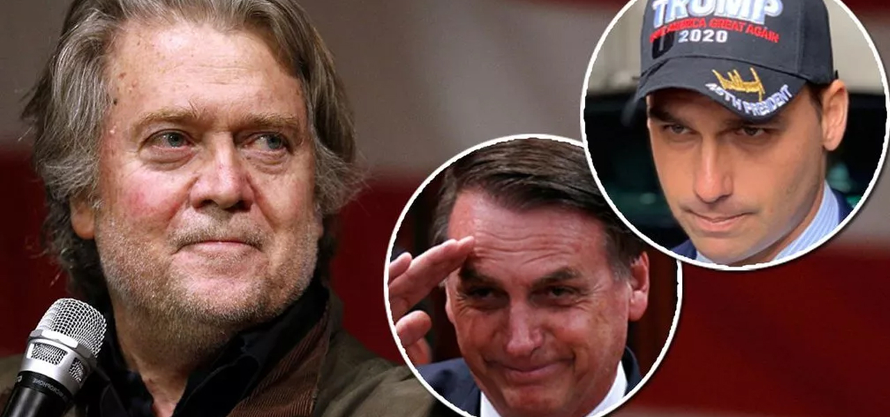 Steve Bannon, Jair Bolsonaro e Eduardo Bolsonaro