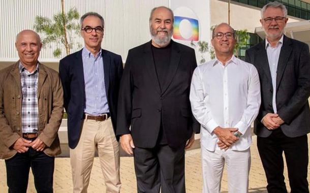 Os irmãos Marinho entre os diretores da Globo Jorge Nóbrega (esq.) e Carlos Schroder