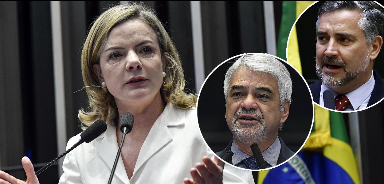 Presidente do PT, Gleisi Hoffmann, e líderes Humberto Costa e Paulo Pimenta