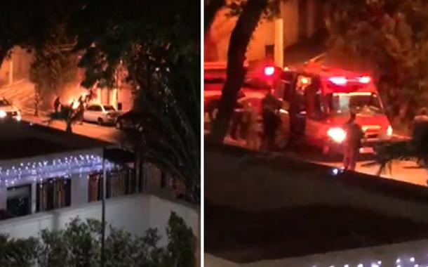 Imagens feitas por moradora de prédio mostram fogo em morador de rua e chegada do resgate em São Paulo