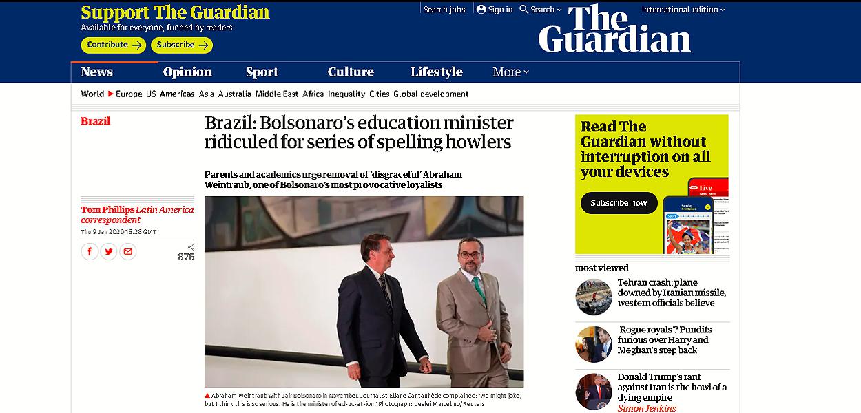 The Guardian destaca erros ortográficos de Abraham Weintraub