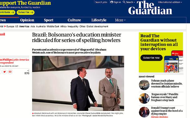 The Guardian destaca erros ortográficos de Abraham Weintraub