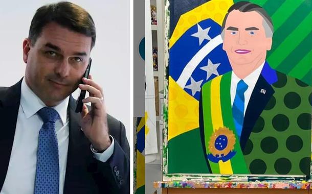 Flávio Bolsonaro e quadro de Romero Britto