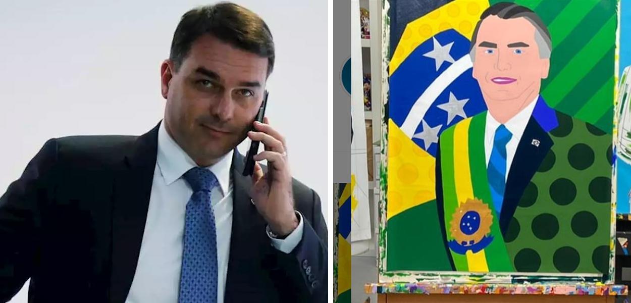 Flávio Bolsonaro e quadro de Romero Britto