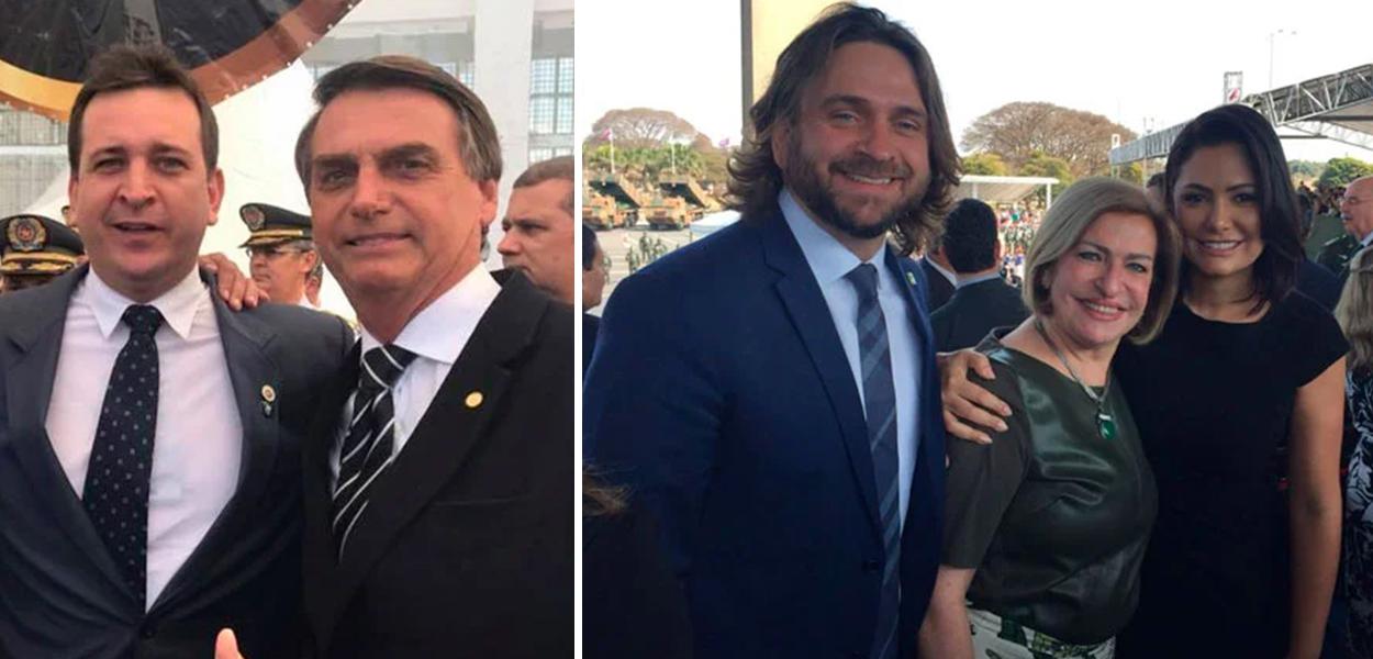 Tenente Santini com Jair Bolsoanro, Vicente e a matriarca da família, Maria Cristina Beraldo e  Michelle Bolsonaro