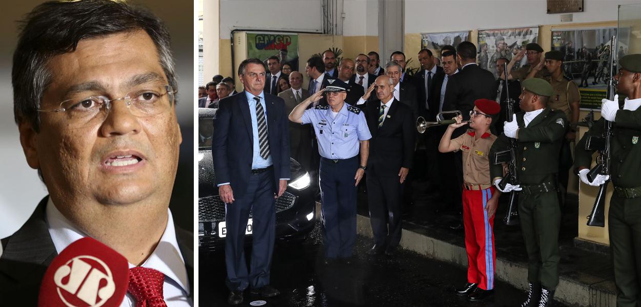 Flávio Dino e Bolsonaro em inauguração da pedra fundamental do Colégio Militar de São Paulo (Foto: Valter Campanato/Agência Brasil | Isac Nóbrega/PR) Flávio Dino e Bolsonaro em inauguração da pedra fundamental do Colégio Militar de São Paulo