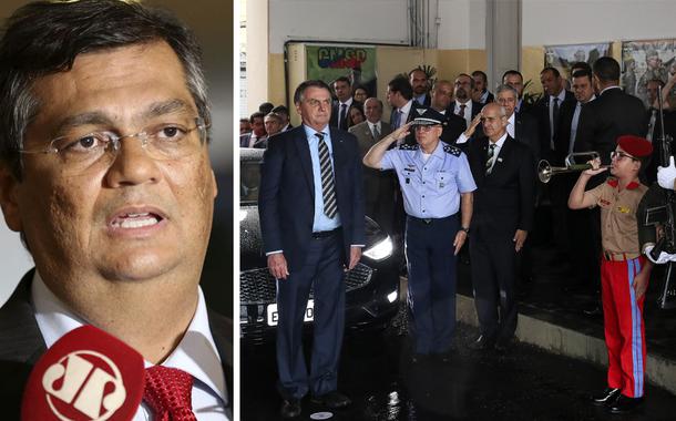 Flávio Dino e Bolsonaro em inauguração da pedra fundamental do Colégio Militar de São Paulo