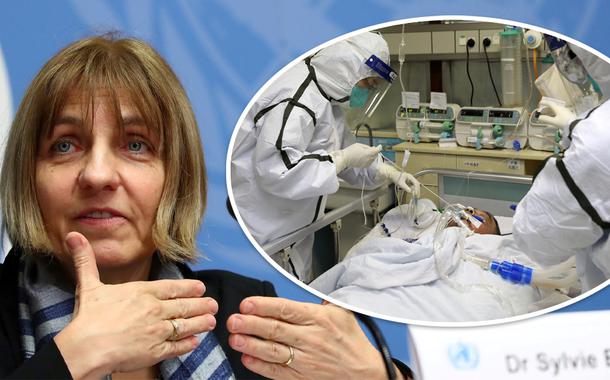 Sylvie Briand, da OMS, fala durante coletiva em Genebra; paciente com coronavírus
