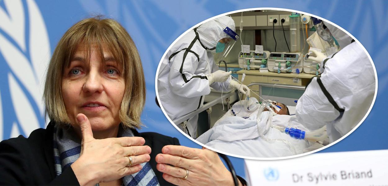 Sylvie Briand, da OMS, fala durante coletiva em Genebra; paciente com coronavírus