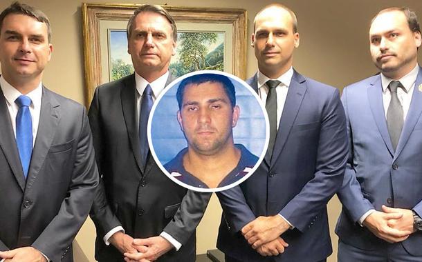 Flávio, Jair, Eduardo e Carlos Bolsonaro; no detalhe ex-policial militar Adriano Magalhães da Nóbrega