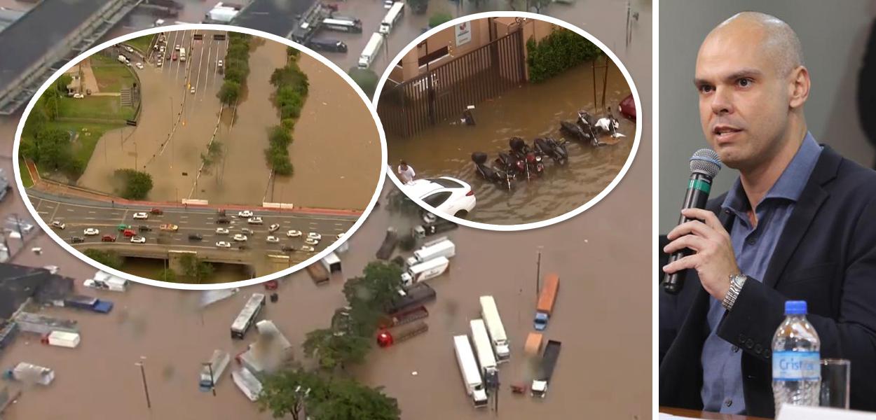 Alagamento na cidade de São Paulo; prefeito Bruno Covas