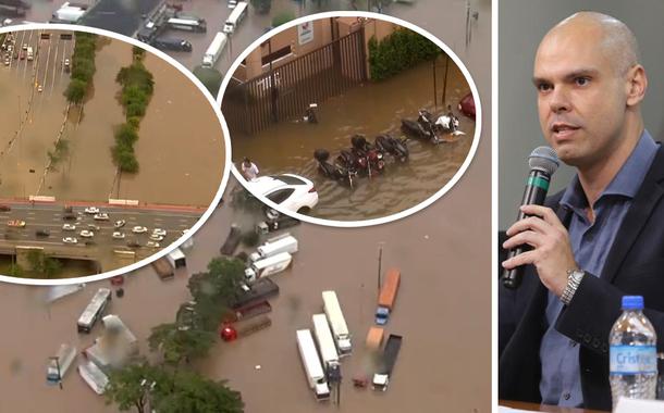 Alagamento na cidade de São Paulo; prefeito Bruno Covas
