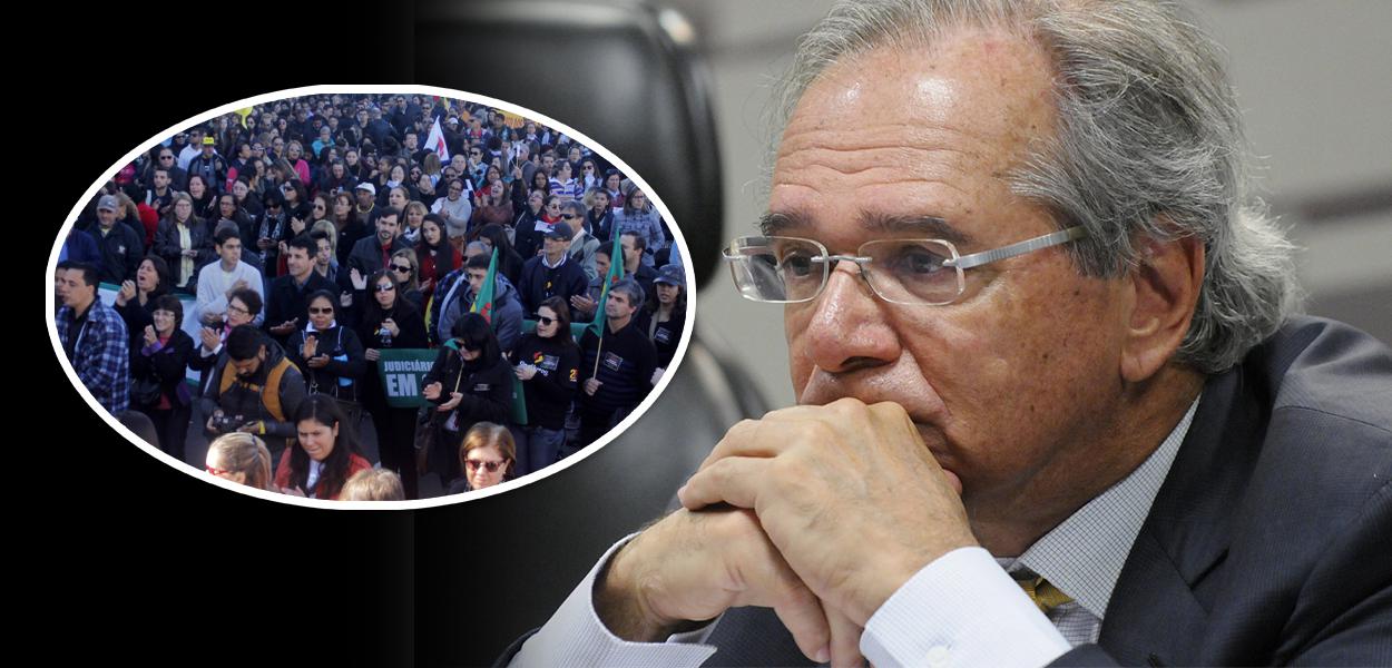Funcionários públicos fazem manifestação; Ministro da Economia Paulo Guedes