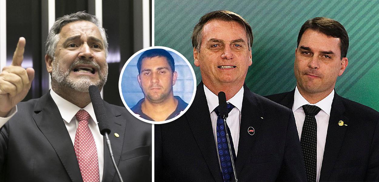 Paulo Pimenta, Adriano Magalhães da Nóbrega no detalhe; Jair e Flávio Bolsonaro