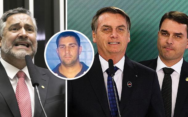 Paulo Pimenta, Adriano Magalhães da Nóbrega no detalhe; Jair e Flávio Bolsonaro