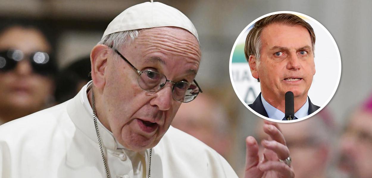 Papa Francisco e Jair Bolsonaro no detalhe