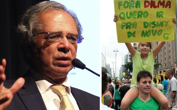 Paulo Guedes e manifestantes