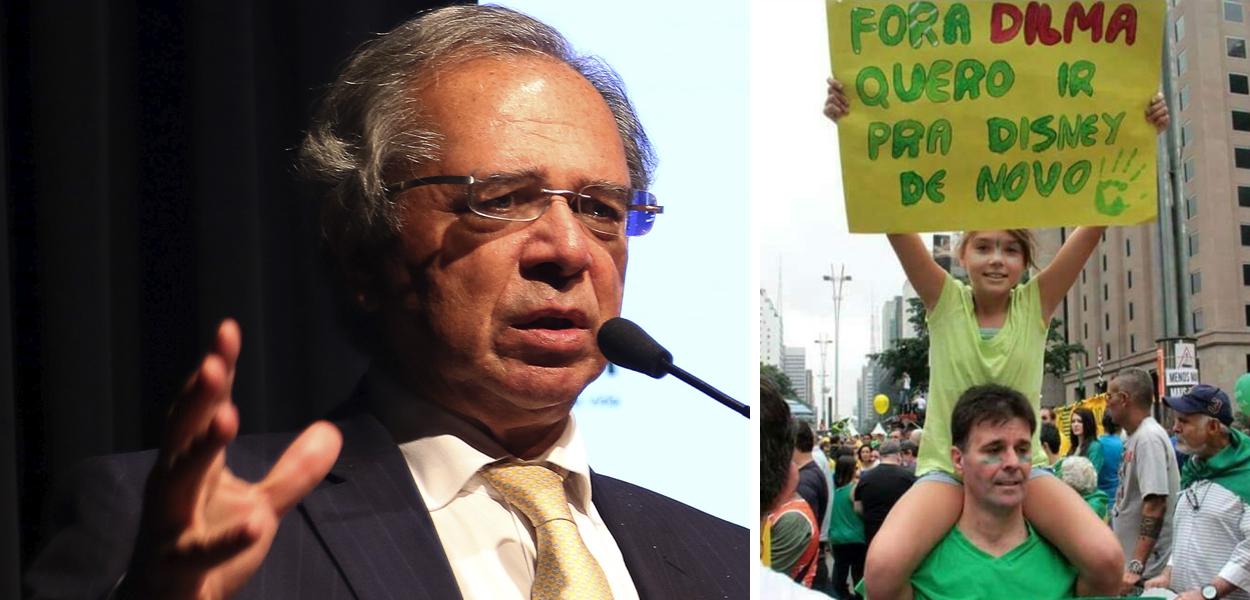 Paulo Guedes e manifestantes