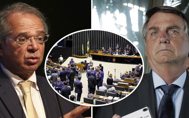 Paulo Guedes, plenário da Câmara dos Deputados e Jair Bolsonaro