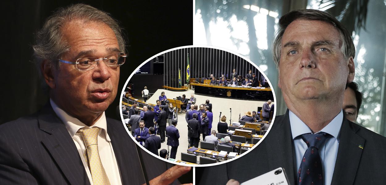 Paulo Guedes, plenário da Câmara dos Deputados e Jair Bolsonaro