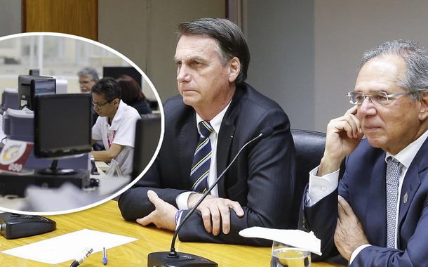 Atendimento na Agência da Previdência Social (APS); Jair Bolsonaro durante reunião com o Ministro da Economia, Paulo Guedes