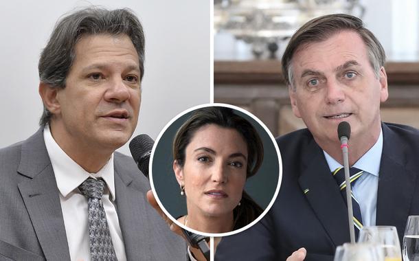 Fernando Haddad, Patricia Campos Mello no detalhe e Jair Bolsonaro