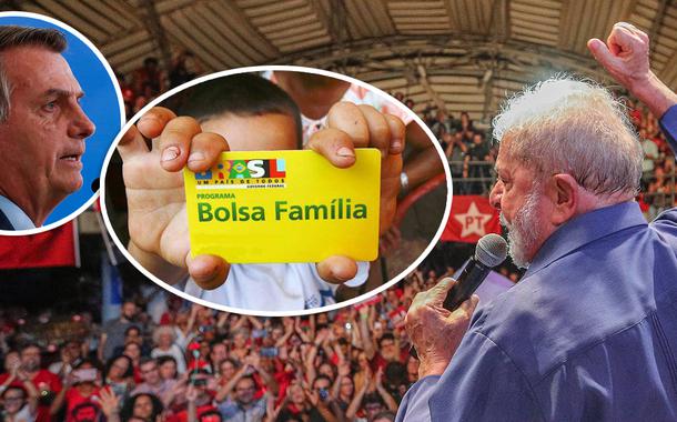 Jair Bolsonaro, cartão do Bolsa Família e Luiz Inácio Lula da Silva