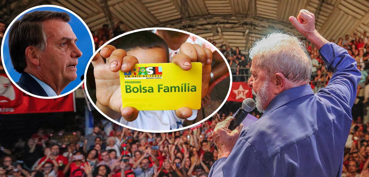 Jair Bolsonaro, cartão do Bolsa Família e Luiz Inácio Lula da Silva