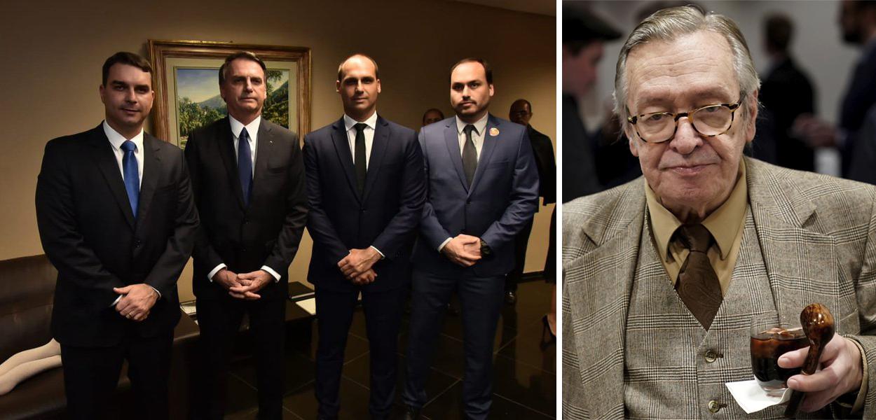 Flávio, Jair, Eduardo e Carlos Bolsonaro; Olavo de Carvalho