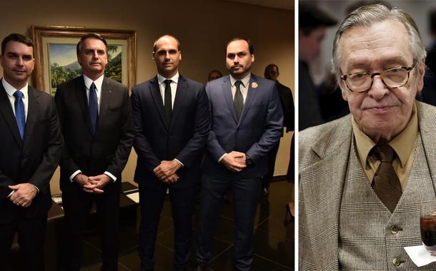 Flávio, Jair, Eduardo e Carlos Bolsonaro; Olavo de Carvalho