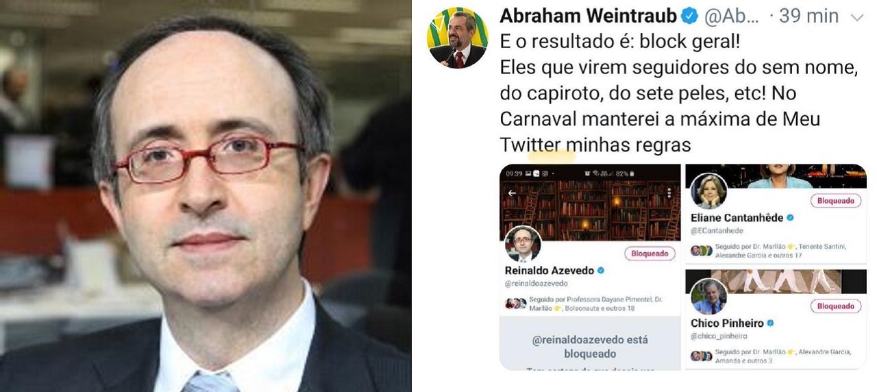Reinaldo Azevedo ironizando Weintraub no Twitter