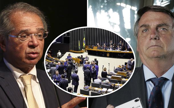 Paulo Guedes, plenário da Câmara dos Deputados e Jair Bolsonaro