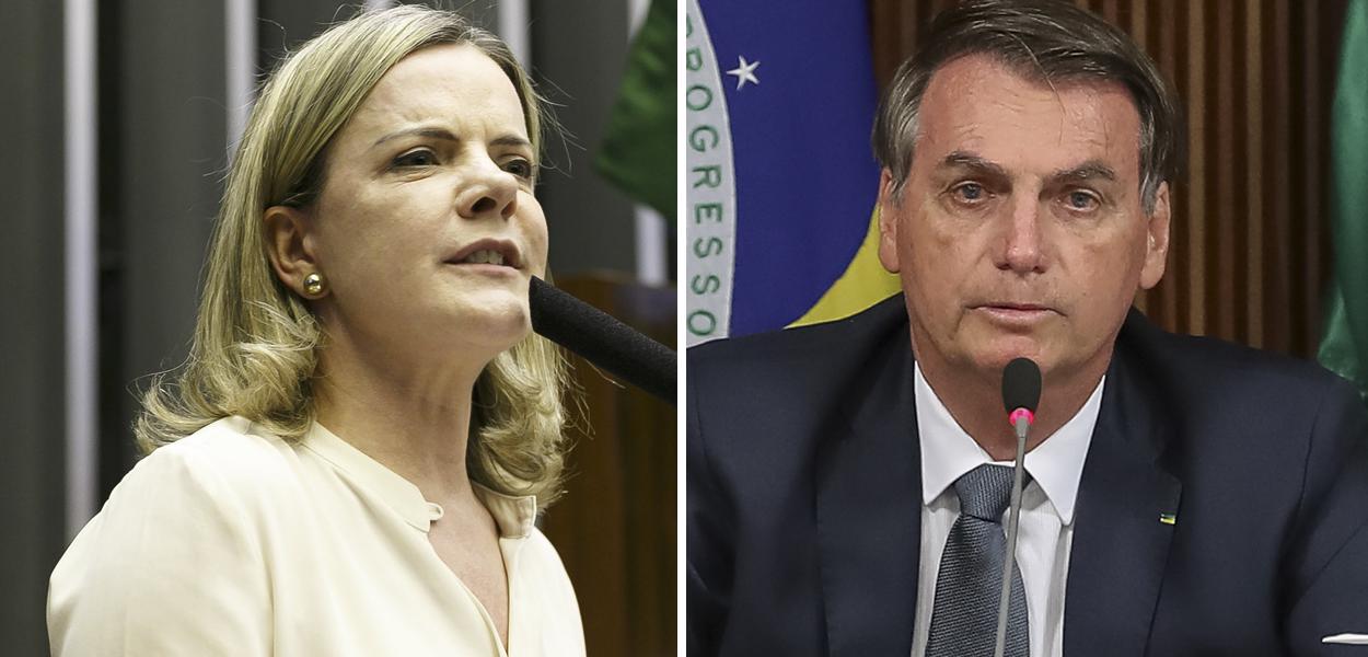 Gleisi Hoffmann e Jair Bolsonaro