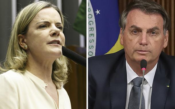 Gleisi Hoffmann e Jair Bolsonaro