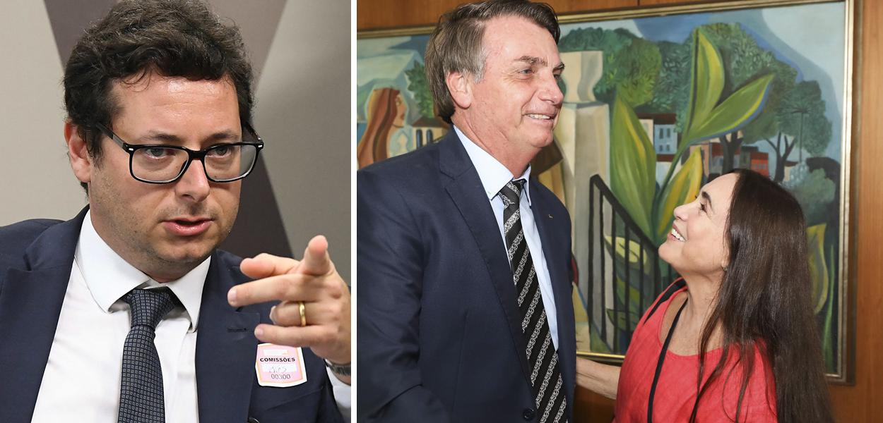 Fabio Wajngarten; Jair Bolsonaro e Regina Duarte