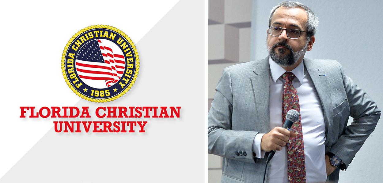 Logo da Florida Christian University e o ministro da Educação Abraham Weintraub