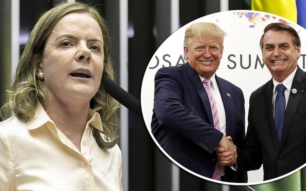 Montagem (da esq. para a dir.): Gleisi Hoffmann, Donald Trump e Jair Bolsonaro